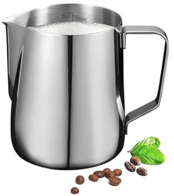YCKEGEW Jarra Espumadora De Leche De Acero Inoxidable Jarra Espumadora De Leche Espresso 12oz 20oz Cappuccino Precisión Latte Barista Art, Vaso Espumador De Leche para Café (Size : 600ml/20oz)