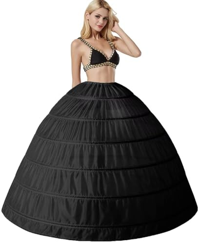 Damen 6 Reifrock Brautkleid Lang Petticoat A-Linie Unterrock Rockabilly Barock Kleid Unterröcke Krinoline 6 Ringe mit Rüschen fur Hochzeit Karneval Halloween Ball Prom