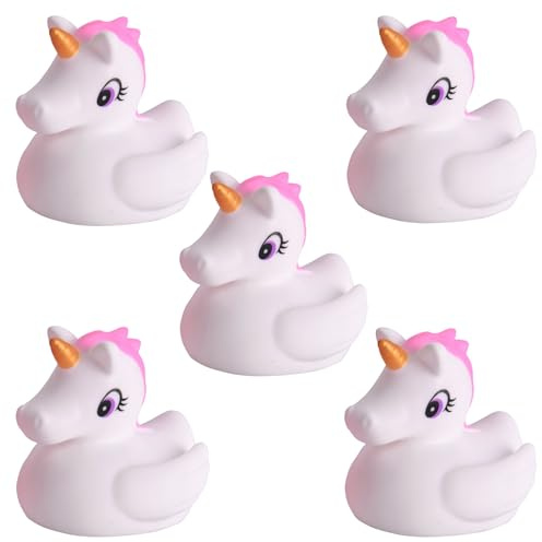 MIJOMA 5er Set Badeenten Badewannenspielzeug, Handbemalt & Latexfrei, Perfekt für Partys, Geburtstage, Weihnachten, Baby-Partys & Mehr – Tolle Badezimmerdekoration, 6 cm Hoch (Mini-Einhorn)