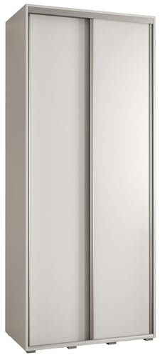 MEBLE KRYSPOL Cannes 1 Moderner Schrank mit 2 Schiebetüren mit Stange, Regale - Aufbewahrungsschrank für Schlafzimmer, Wohnzimmer - 205,2x100x60 cm - Weiß Weiß Silber