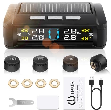 Geloo TPMS Reifendruckkontrollsystem mit 4 Wasserdicht IPX7-Reifendrucksensoren.Druckbereich：0-5 Bar für RV LKW Van SUV