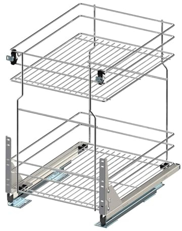 Unterschrankauszug Auszugsunterschrank Schrankauszug mit Softclose Küchenauszug 2 Etage Chrome Vollauszug Bodenmontage (Möbel 400mm)