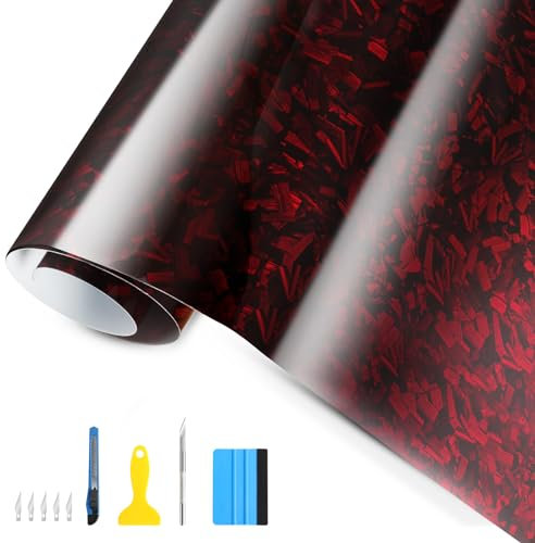 YAOBLUESEA 3D Flexibel Autofolie, Forged Carbon Auto Folie, Glanz Wasserdicht Auto Folie, Lackschutzfolie Autoaufkleber für Wagen Motorrad Computer Möbel Dekoration(150x30cm,Rot)