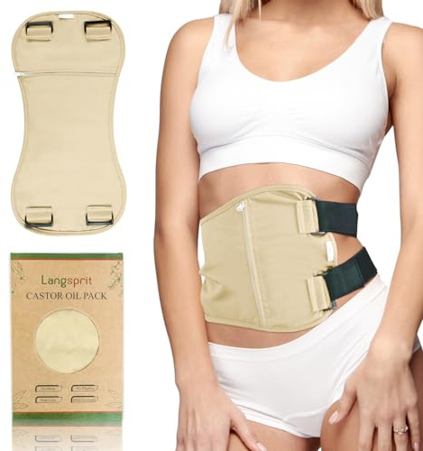 Langsprit Rizinusöl-Packung, Bio-Baumwolle, Rizinusöl-Packungen für Leberentgiftung, wiederverwendbare Rizinusöl-Pads, Packung für Magen, Rizinusöl-Packungen, Body-Set, Beige, L