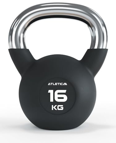 ATLETICA Kettlebells | 4-32 kg |Gummierte Kugelhantel mit Chromgriff | Hochwertige Stahllegierung | Studioqualität | Funktionelles Ganzkörpertraining Gewicht 16kg