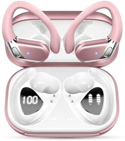 Chalvh B01 Oreillette Bluetooth 5.4 Sport, 50H Durée Lecture, IP7 Étanche, USB-C Charge Rapide, Or Rose