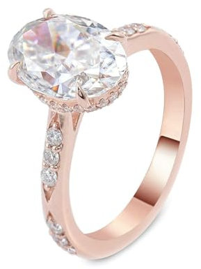 Ayoiow 9K Rotgold Verlobungsring Damen 2Ct Ovalschliff Weiß Moissanit Elegant Verlobungsring