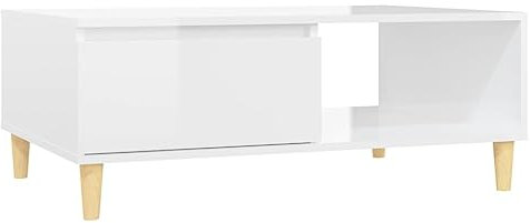 SDWEHO7 Moderner Couchtisch, Funktionscouchtisch mit 1 offenen Fächer, Wohnzimmertisch, Sofatisch, Kaffeetisch, Beistelltisch, Loungetisch, Hochglanz-Weiß 90x60x35 cm Holzwerkstoff