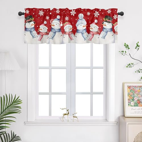 Joyswahl Scheibengardinen mit Weihnachten Muster Kurz Küchengardinen durch Tunnelzug Bistrogardine Kinderzimmer Kurzstores Küchengardinen rot 1 stück HxB 55x145cm