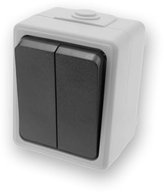 Double commutateur étanche IP65, 2 positions, 250 V, utilisation en extérieur, contrôle d'éclairage et équipement électrique dans des environnements humides.