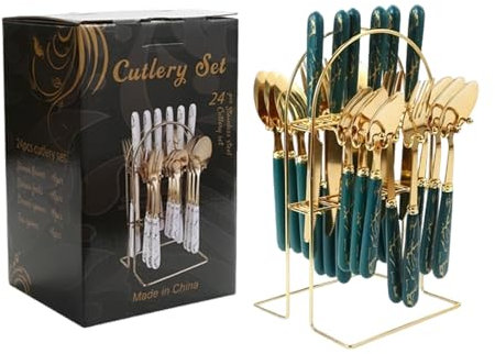 susiodeu Ensemble de Couverts antirouille, dîners de Famille fiables et durables, Service de Table en métal en Acier Inoxydable, Service de Table de Cuisine, Vert noirâtre