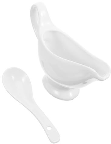 OFFSCH Saucière Céramique avec Cuillère Profonde Service pour Sauces et Gravies Design Anti-débordement pour Dîners Famille et Réunions Contenant Pratique
