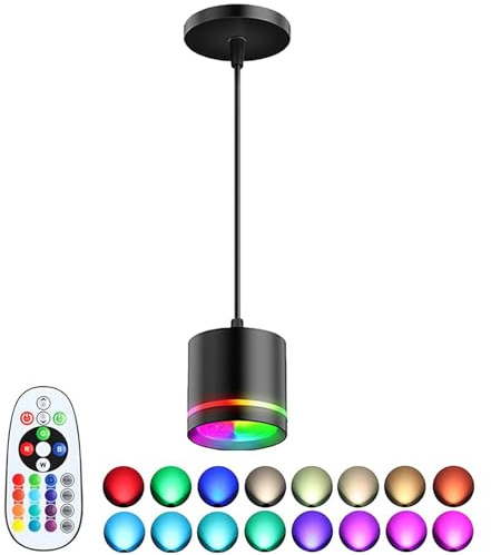 LED Pendelleuchte RGB Dimmbar Zylinder Hängelampe mit Fernbedienung und Schalter Modern Industrial Esszimmerlampe Hängend Metall Innen Hängeleuchte für Innen Küche Schlafzimmer Esszimmer Wohnzimmer