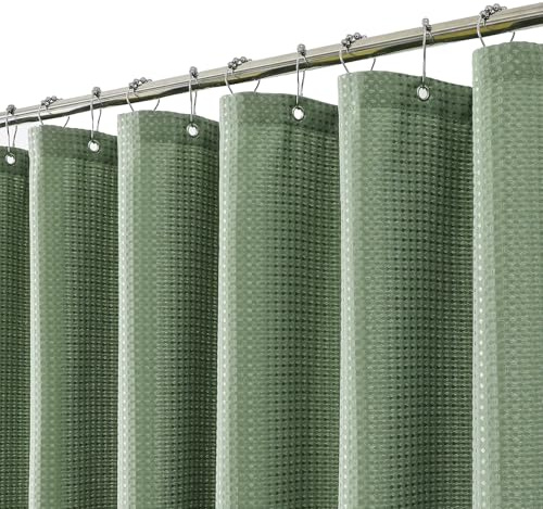 meioro Salbei Grüner Duschvorhang, Anti Schimmel Wasserdicht und Trocknet Schnell Duschvorhänge, Waffel Schwere Textil Stoff Shower Curtain mit 12 Ringen, 150 x 180cm Luxus Duschrollo für Badewanne