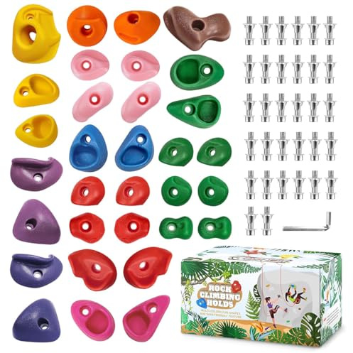 TOPNEW 32 Stück Klettergriffe Kinder Outdoor Klettersteine Kinder Outdoor Kletterwand Outdoor Kinder Kletterwand Griffe Kommt mit Befestigungsmaterial für Spielturm und Kletterwand Kinderzimmer