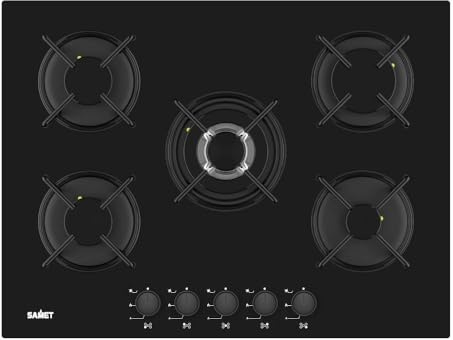 SAMET Piano cottura a gas in vetro nero con 5 fuochi Minerva70