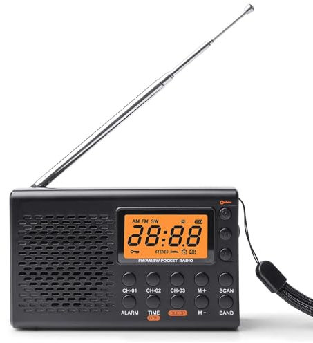 Radio portátil, radio con auriculares, AM FM SW Radio de cocina con pantalla LCD, funcionamiento con batería, función de alarma, temporizador de sueño, 36 preajustes para cocina, camping, emergencia