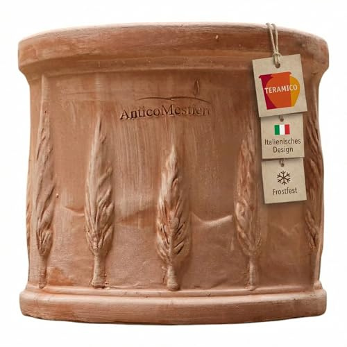 Vaso da fiori in terracotta Liscio Toscana limoni Toscana - fatto a mano in italiano, 25 cm - 40 cm, assolutamente resistente al gelo, terracotta italiana (Cilindro Cipressi, 30 cm)