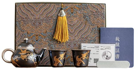 Set di scatole da tè felice, una pentola d'argento e due tazze da tè Kung Fu - una pentola e due tazze [ scatola]