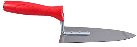 Uonlytech Paleta De Albañilería y Cortador De Masilla De Acero Macizo Mango Plástico Rojo, Llana Triangular Afilada Para Alisar Yeso y Cemento, Herramientas Construcción, Uso Profesional, 1 Unidad