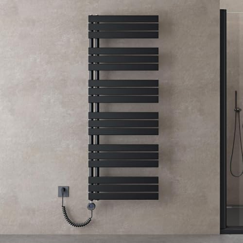 doporro Scaldasalviette Elettrico 159x60 cm 1000 W con Termostato e Timer | Colore Nero, Acciaio al Carbonio, Temperatura Regolabile, Montaggio a Parete, Funzione Portasciugamani, Componenti Regolabili