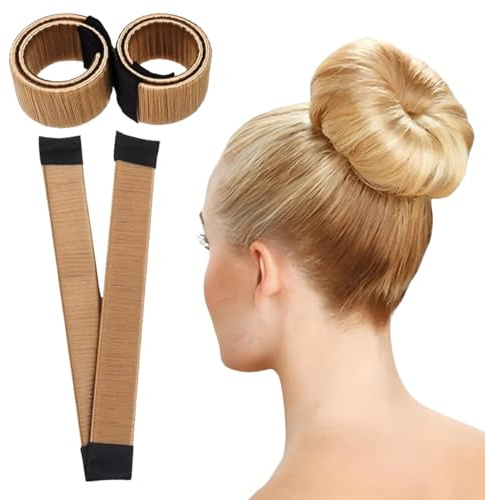 JEYORZY 2 Pack Dutt Maker, Flechthilfe Haare Mädchen Und Damen, Haarstrickwerkzeug Zubehör DIY-Haarstyling für Lange und Kurze Haare,Braun Donut Hair Bun Maker für Kinder Dutt Haar-Licht