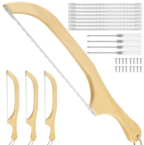 4 stück Brotmesser Aus Holz Brot Bogenschneider BrotsäGe Edelstahl BröTchenmesser FüR Selbstgemachtes Brot BäCkermesser Ideal Zum MüHelosen Schneiden Von Sauerteig Dicken Broten Kuchen 40 * 7cm