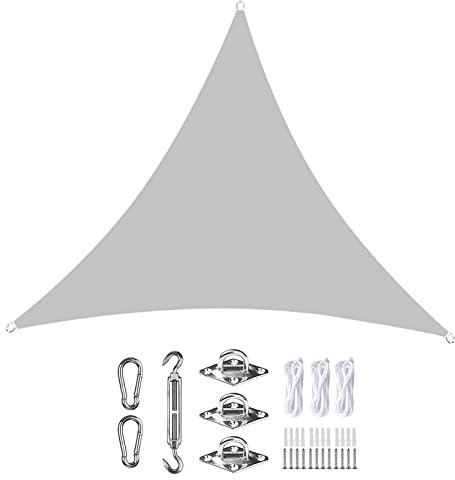 Tenda parasole, triangolare, impermeabile, 9,2 x 9,2 x 9,2 m, 98% UV, con corde di montaggio, per esterni, patio, prato, pergola, terrazza, grigio chiaro