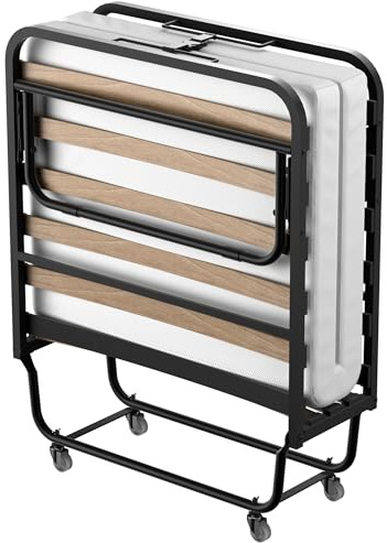 DEWINNER Klappbett 90 x 200 cm mit 10 cm Matratze, klappbares Bett für 1 Person, für Lattenrost-Bettgestell, 90 x 200,4 Rollen, leicht zu transportieren und 2 Minuten zusammengebaut (90 x 200 cm)