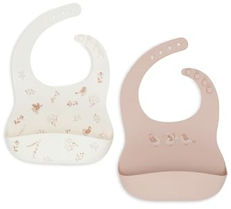 Jollein Lot de 2 bavoirs pour bébé - En silicone souple - Avec bac de récupération - Bavoir pour bébé - Facile à nettoyer