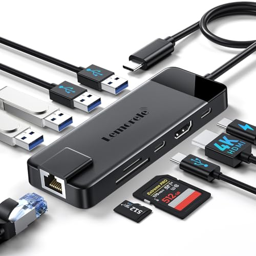 Lemorele Hub USB C 10 en 1 con 2 puertos HDMI, carga PD, SD/TF, 5 puertos USB C/A, estación de acoplamiento para laptop Dell XPS/HP/Lenovo/Surface