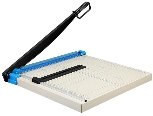 Papierschneider mit Metallbasis, Hebel-Schneidemaschine mit Erweiterter Arbeitsfläche, Sicherheitsgriff und Rutschfesten Füßen, für Papier, Fotos, Karton