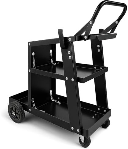 Carrello saldatore da officina, bombole a gas, macchina per saldatura, carico 60 kg, 3 ripiani, struttura in acciaio, maniglia per il trasporto, per saldatrice MIG/MAG TIG
