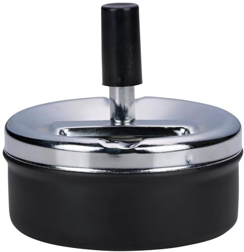 SleekAura Posacenere rotante in metallo, rotondo, design girevole moderno, facile da svuotare, antivento, posacenere per sigarette (nero)