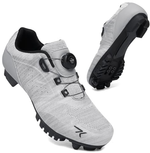 Treer Outdoor Cycling Shoes Mens Womens MTB Mountain Bikes Cycle Trainers Shoes with 4 Holes Cleats Unisex Men Women Spin Bike for Indoor - 5-10UK Size (Light Gray,8.5)