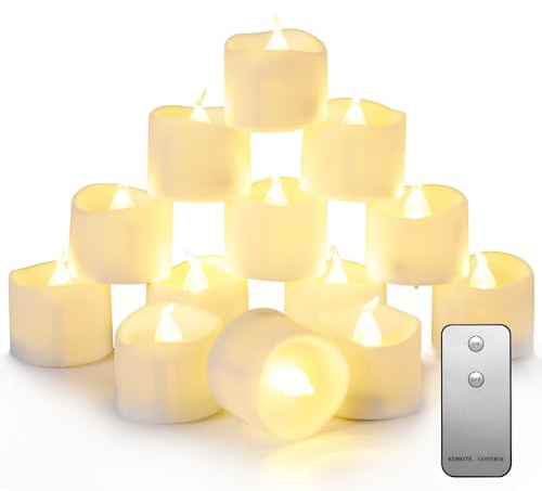 DAJASD Lot de 12 Bougies Chauffe-Plat LED, Bougies LED, Bougies Sans Flamme Télécommande avec Minuterie pour Fêtes, Anniversaire, Mariage, Dîner Bougie Électronique Ambiance