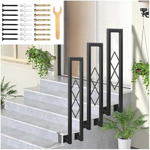 Modern Indoor Stair Railing U-Shaped Anti-Slip il Wall-Mounted Metal Guardrail for Hallways Lofts Outdoor Steps Decorative Diamond Pattern Garden Fence (90cm)