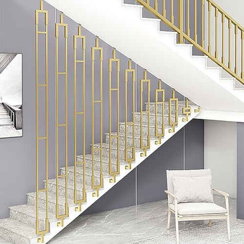 Ringhiera per scale regolabile a 270° montata lateralmente, set moderno in ferro battuto, ringhiera per scale da interni personalizzabile (oro, H-90 cm)
