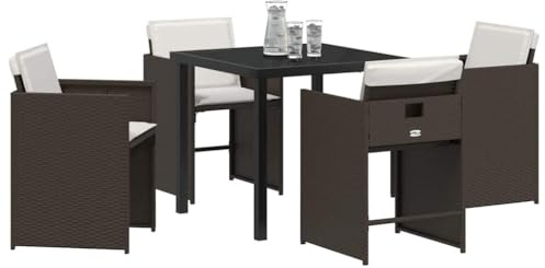 vidaXL 5-teilige Garten-Essgruppe mit Kissen, braunes Poly-Rattan, Tisch und Stühle für draußen, 4-Sitzer, abnehmbare Balkonmöbel, Lounge-Sitzgelegenheit, Terrasse, Sommer, Moderne Entspannung