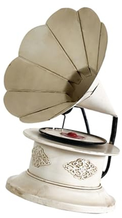 Morain Gramophone décoratif en métal - Modèle nostalgique - Présentoir vintage - Sculpture phonographe - Pièces maîtresses de salon - Gramophone antique - Décors pour collectionneurs