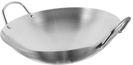 Garneck Wok in Acciaio con Doppie Maniglie Padella da Cucina Resistente per Friggere Carne e Verdure Adatta Piani Cottura Induzione e Uso Domestico