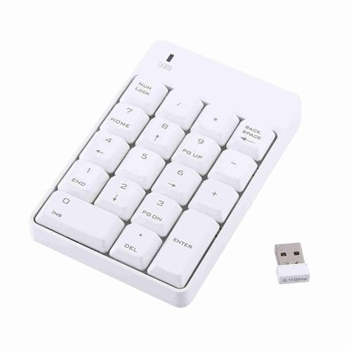 BAFOVY USB Numerisches Tastenfeld, Zahlenblock USB Numpad 18 Tasten -Tastatur mit 10m Reichweite für Laptop Plug and Play Kompakt Betrieben durch AAA-Batterie, 8 X 12 X 2,3cm (White)