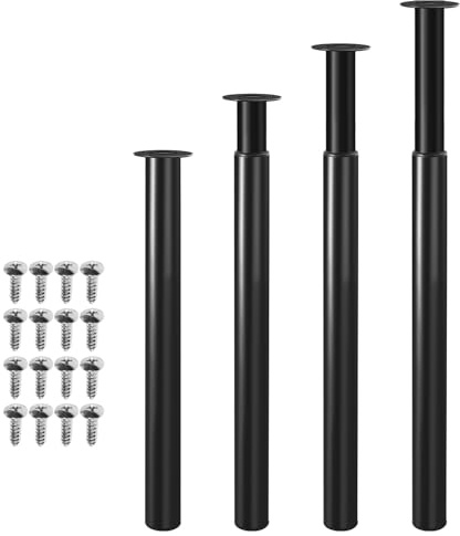 Mantigositeen Lot de 4 Pieds de Table cylindriques réglables en Hauteur 70 à 110 cm - en métal Noir - pour Bureau, Table de Petit-déjeuner, Plateau de Table et Plans de Travail