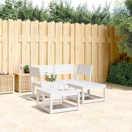 Mandloder 3-TLG. Garten-Sofagarnitur Weiß Massivholz Kiefer, modulares Outdoor Loungeset für Terrasse und Balkon, wasserabweisend, 110 kg Tragkraft pro Sitz