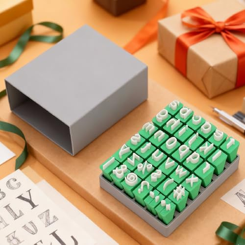 Goshyda Alphabet-Buchstaben-Stempel, Kleinbuchstaben und Symbole, Ton-Stempel-Set, für Bastelarbeiten aus Ton, Kartenherstellung, Plätzchendekorationen