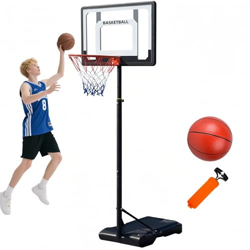Basketballkorb Outdoor mit Basketball & Luftpumpe, 148–250 cm Höhenverstellbar, Befüllbarer Standfuß für Mehr Stabilität, Mobiler Basketballkorb Outdoor für Garten, Einfahrt & Indoor, Growzelt