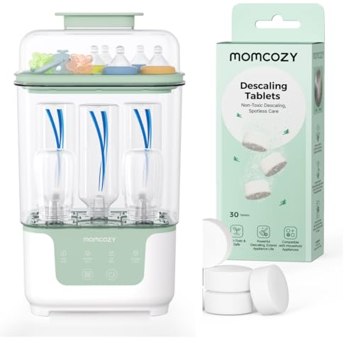 Momcozy Elektrischer Dampfsterilisator & Trockner für Babyflaschen – Platzsparend, 6 Flaschen Kapazität & Entkalkungstab für Babyproduct wie Milchpumpem, Flaschenwärmer, Bottle washer, Sterilisator fü