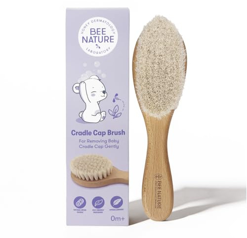 Bee Nature - Wooden Brush, Natural Baby Hair Brush - Made with 100% Natural soft goat hair, for Babies & Toddlers - Gentle on Delicate Hair - Cradle Cap Wood Bristle Brush for Newborns and Toddlers