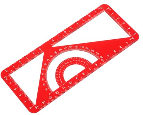Veemoon Set Righello e Goniometro in Lega di Alluminio Rosso Scala Chiara e Alta Visibilità per Studenti e Strumenti per Disegnare Professionali