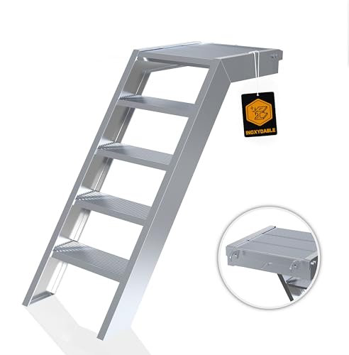 Scafom-rux Escalera de Aluminio - [5 peldaños] escaleras de Exterior - 1 Metros de Alto, 58 cm de Ancho, 45 Grados - para Estanque, jardín y Acceso a Edificios - escaleras con descansillo